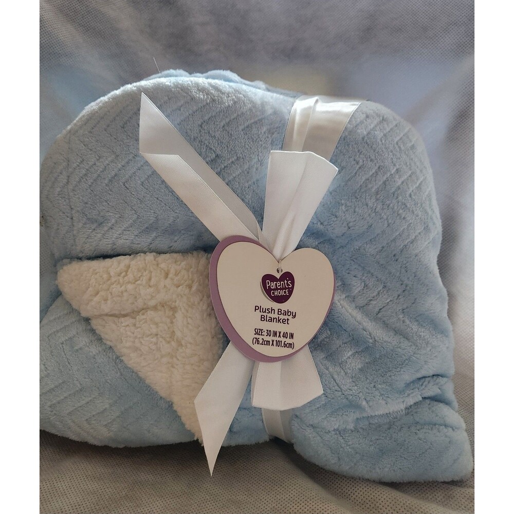 NWT Parents Choice Walmart Blue White Royal Chevron Sherpa Plush Baby Blanket